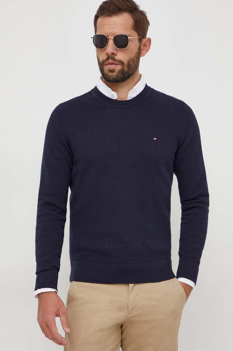 Tommy Hilfiger sweter bawełniany kolor granatowy lekki MW0MW33511