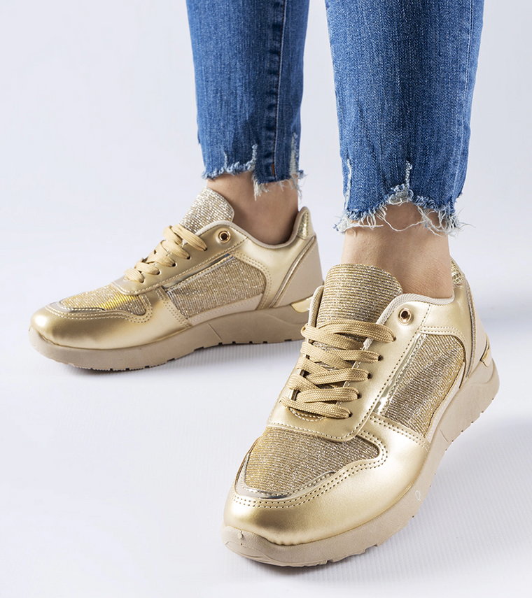 Beżowo-złote sneakersy z ozdobną nitką Facondo