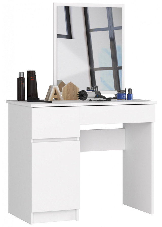 Białe biurko z toaletką z lustrem do sypialni lewostronne - Starius 4X