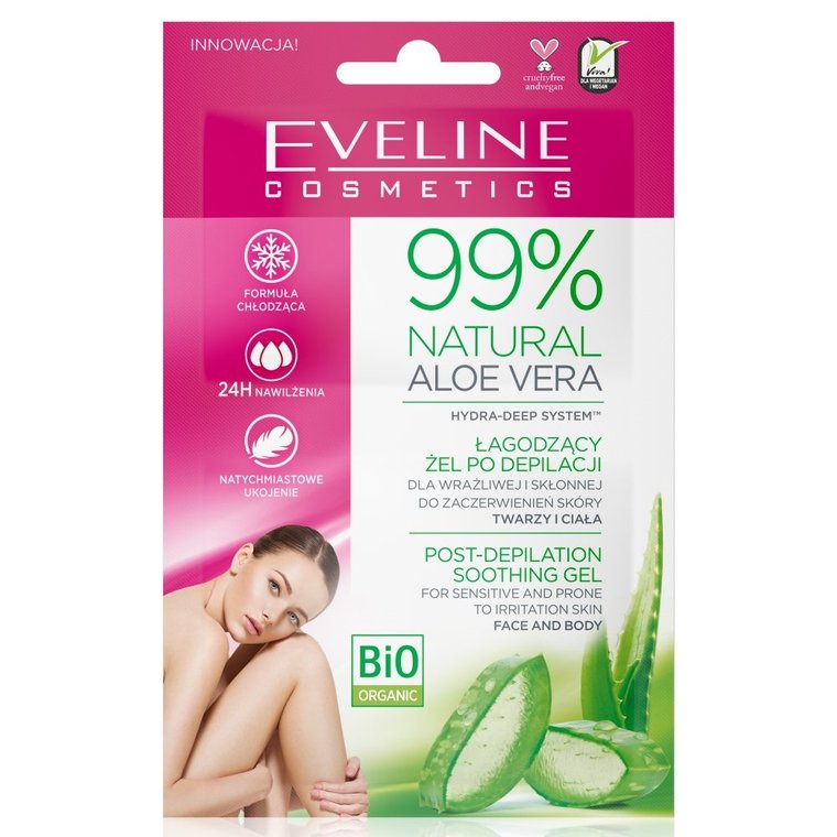 Eveline Cosmetics 99% Natural Aloe Vera Łagodzący Żel po depilacji twarzy i ciała - saszetka 5ml