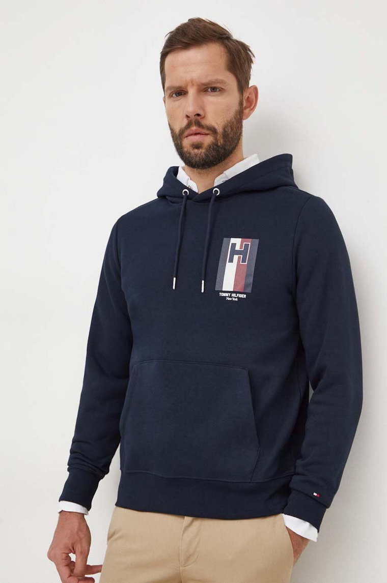 Tommy Hilfiger bluza męska kolor granatowy z kapturem z nadrukiem MW0MW33665