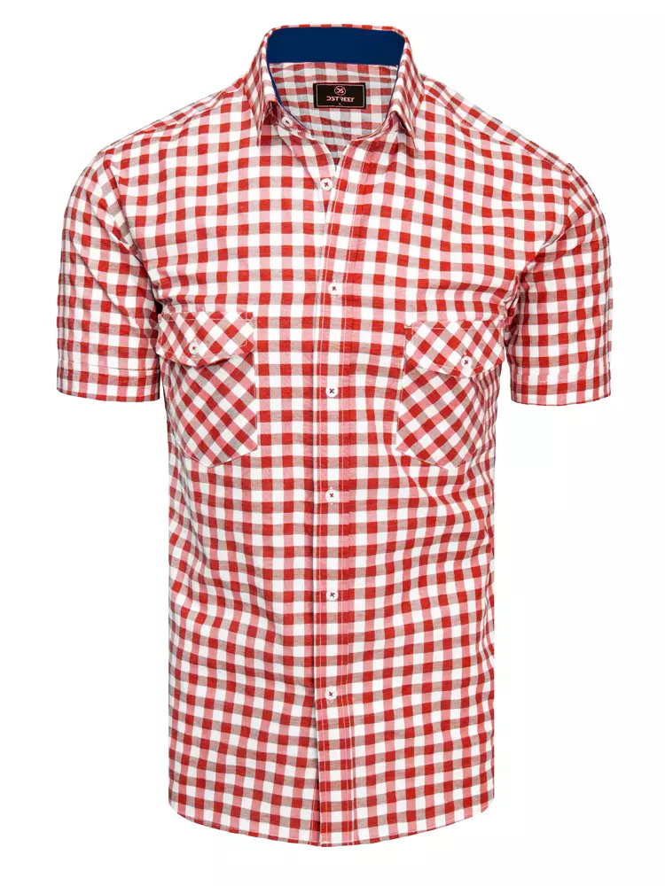 Biało-czerwona koszula męska z krótkim rękawem w kratkę Dstreet KX0954