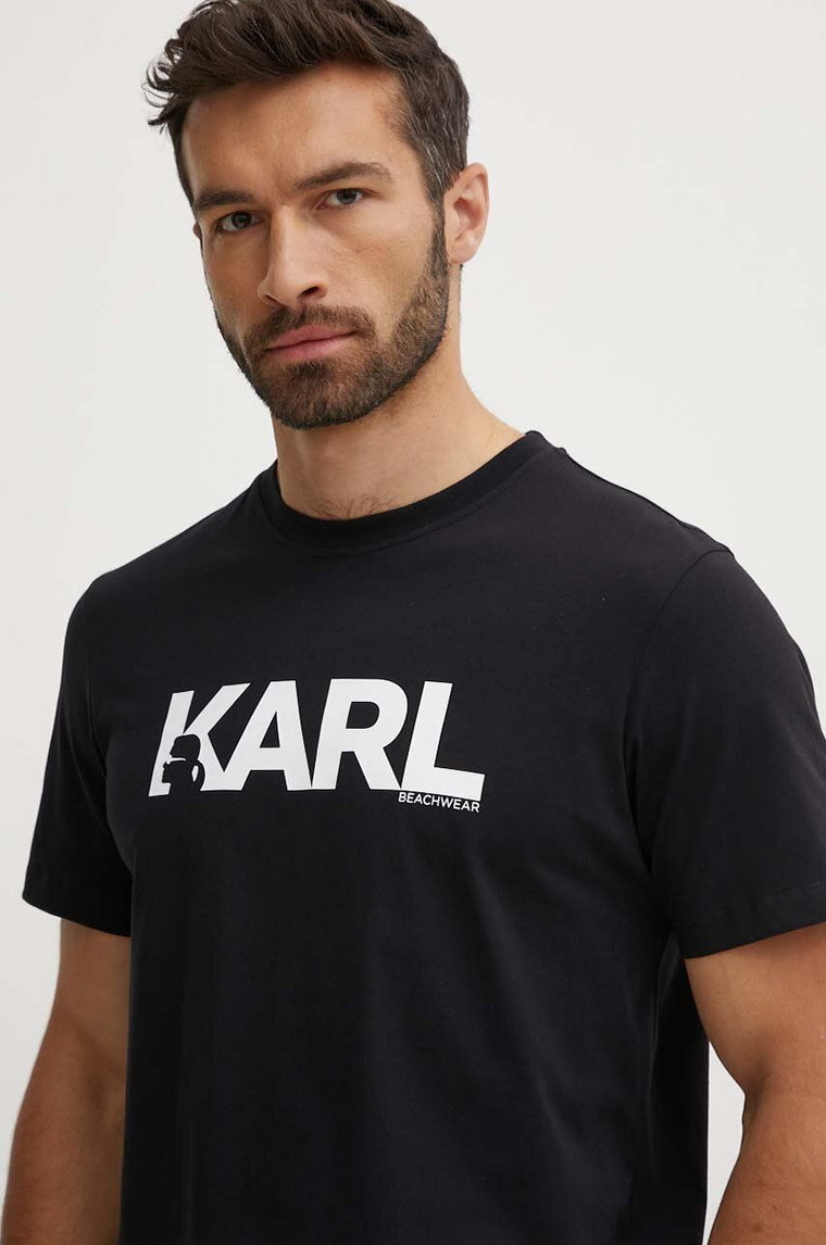 Karl Lagerfeld t-shirt bawełniany kolor czarny z nadrukiem