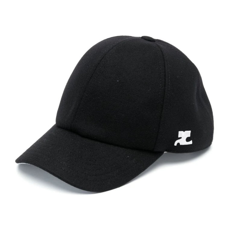 Czarna wełniana czapka baseballowa z tonalnymi przeszyciami i haftowanym logo Courrèges