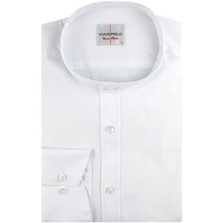 Koszula Męska Codzienna Casual ze stójką gładka biała z długim rękawem w kroju SLIM FIT Viadi Polo C241