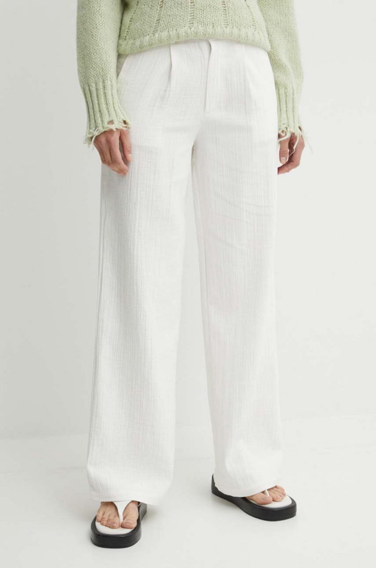 Résumé spodnie bawełniane AnselRS Pant kolor biały proste high waist 20611125