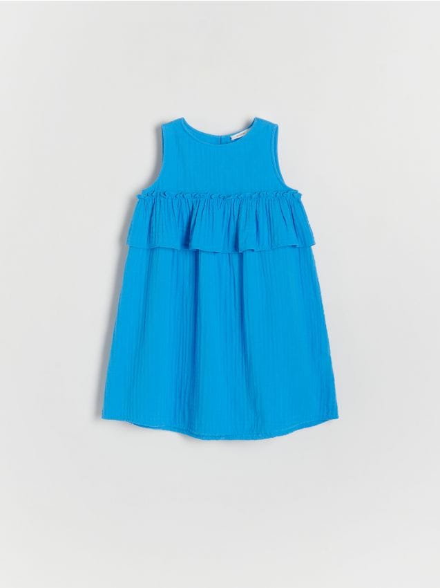 Reserved - Muślinowa sukienka z falbanką - jasnoniebieski