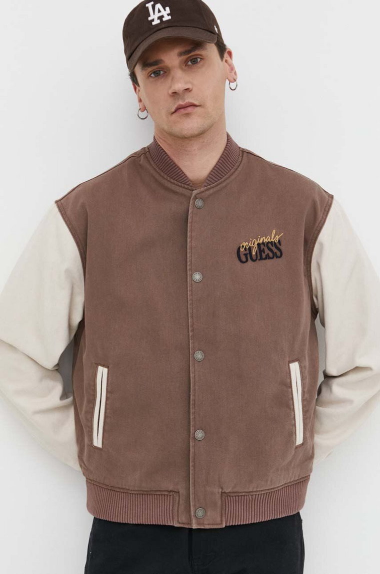 Guess Originals kurtka bomber męski kolor brązowy przejściowa oversize