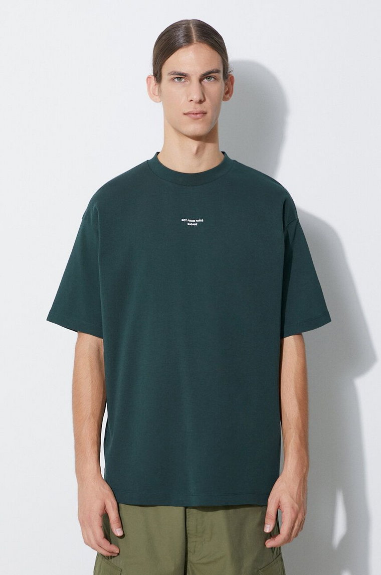 Drôle de Monsieur t-shirt bawełniany Le T-Shirt Classique NFPM męski kolor zielony z nadrukiem C-TS100-CO002-DGN