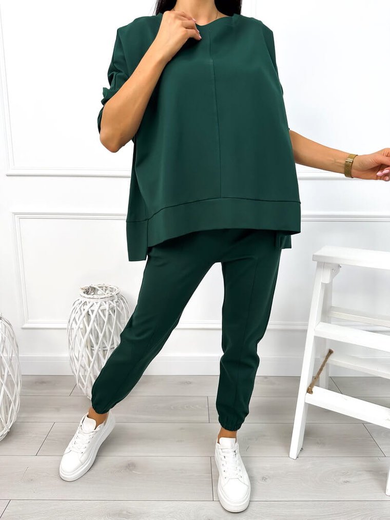 Zielony Komplet Bluza Oversize + Spodnie