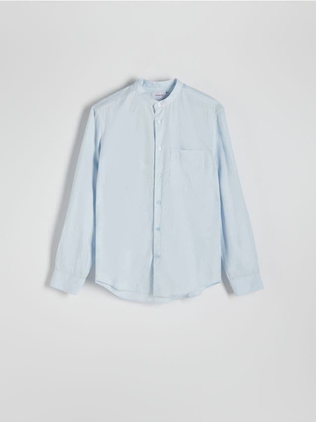 Reserved - Koszula regular fit z domieszką lnu - jasnoniebieski