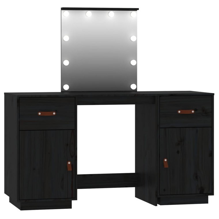 Drewniana toaletka z LED - 135x50x134 cm, czarna