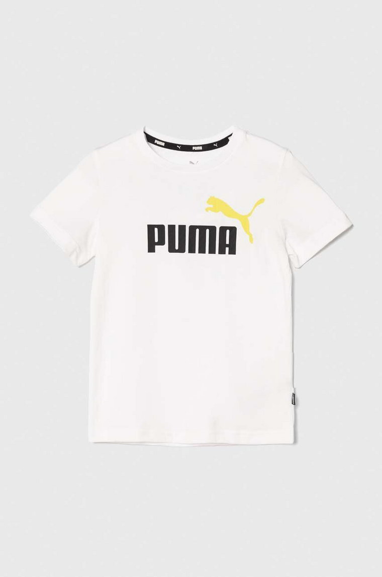 Puma t-shirt bawełniany dziecięcy kolor biały z nadrukiem