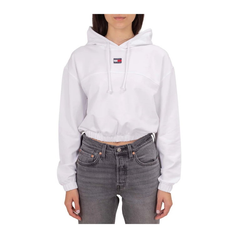 Białe Cropped Swetry z Kapturem Tommy Jeans