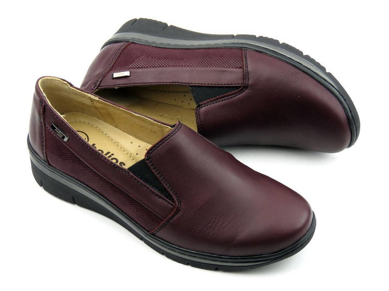 Półbuty damskie typu slip on - Helios Komfort 350-2, bordowe