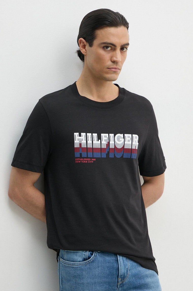 Tommy Hilfiger t-shirt bawełniany męski kolor czarny z nadrukiem MW0MW34377