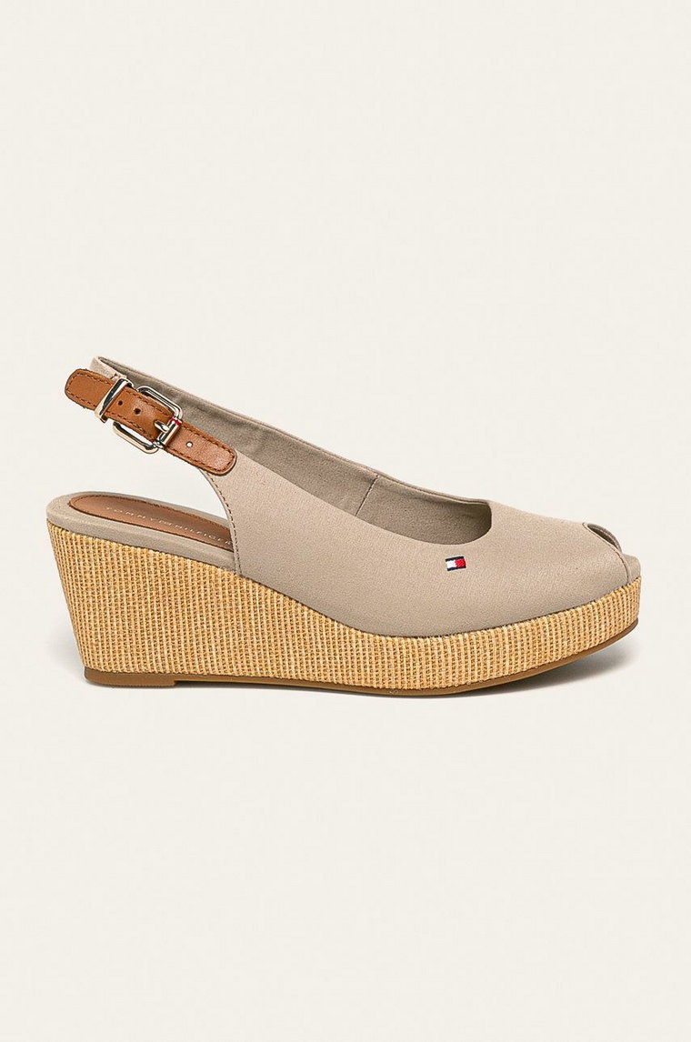 Tommy Hilfiger sandały ICONIC ELBA SLING BACK WEDGE damskie kolor beżowy na koturnie FW0FW04788