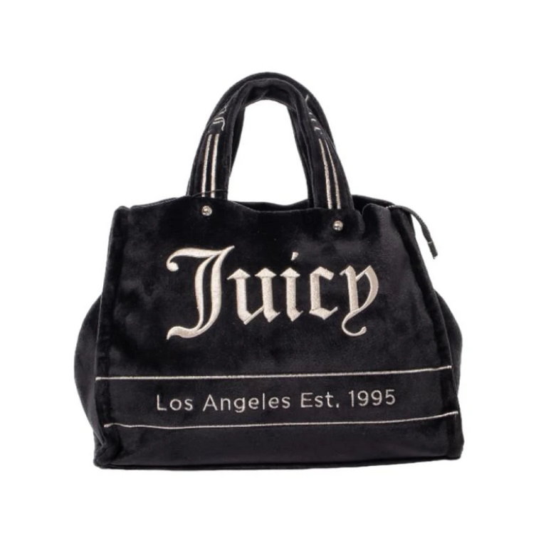 Średnia torebka typu shopper z aksamitu z haftowanym logo Juicy Couture