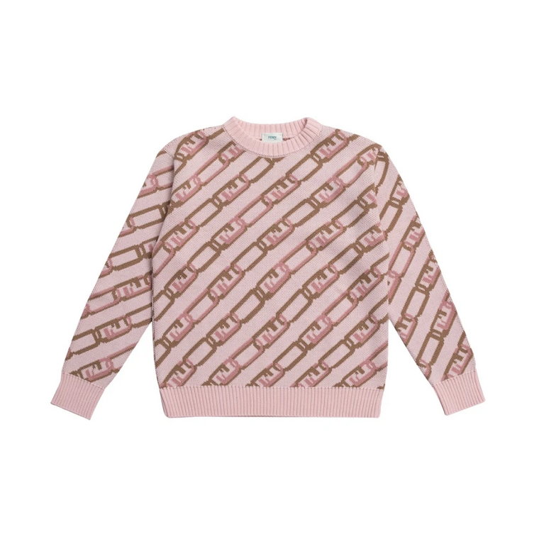 Swetry z dzianiny, Jasnoróżowy sweter z dekoltem w serek Fendi