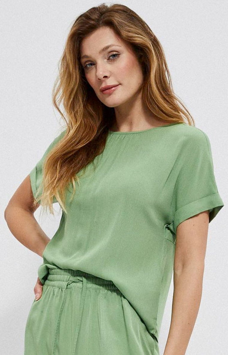 3741 Bluzka koszulowa z wiskozy, Kolor zielony, Rozmiar XS, Moodo