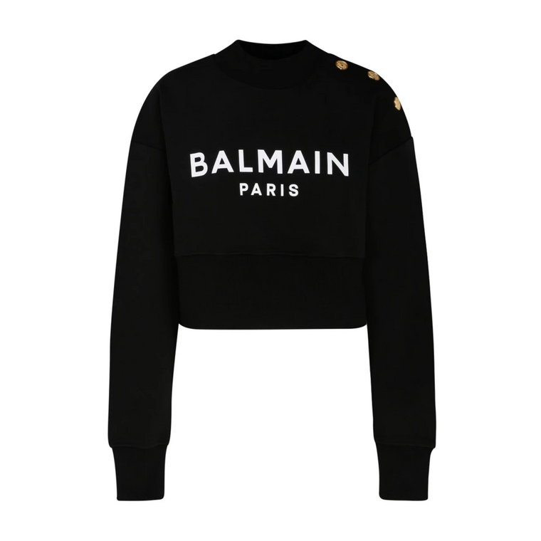 Czarny Bawełniany Crop Sweatshirt z Logo Balmain