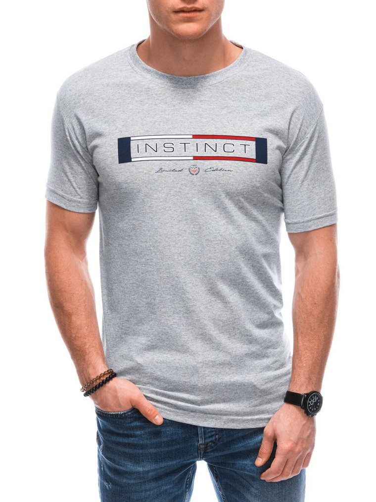 T-shirt męski z nadrukiem S1795 - szary
