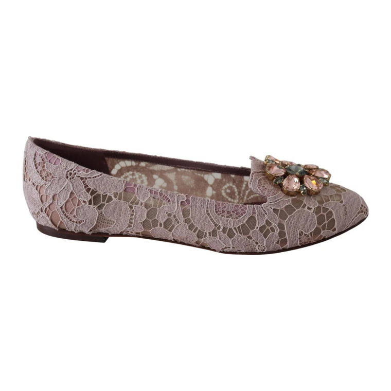 Pink Taormina Lace Crystal Vally Flats Shoes Dolce & Gabbana