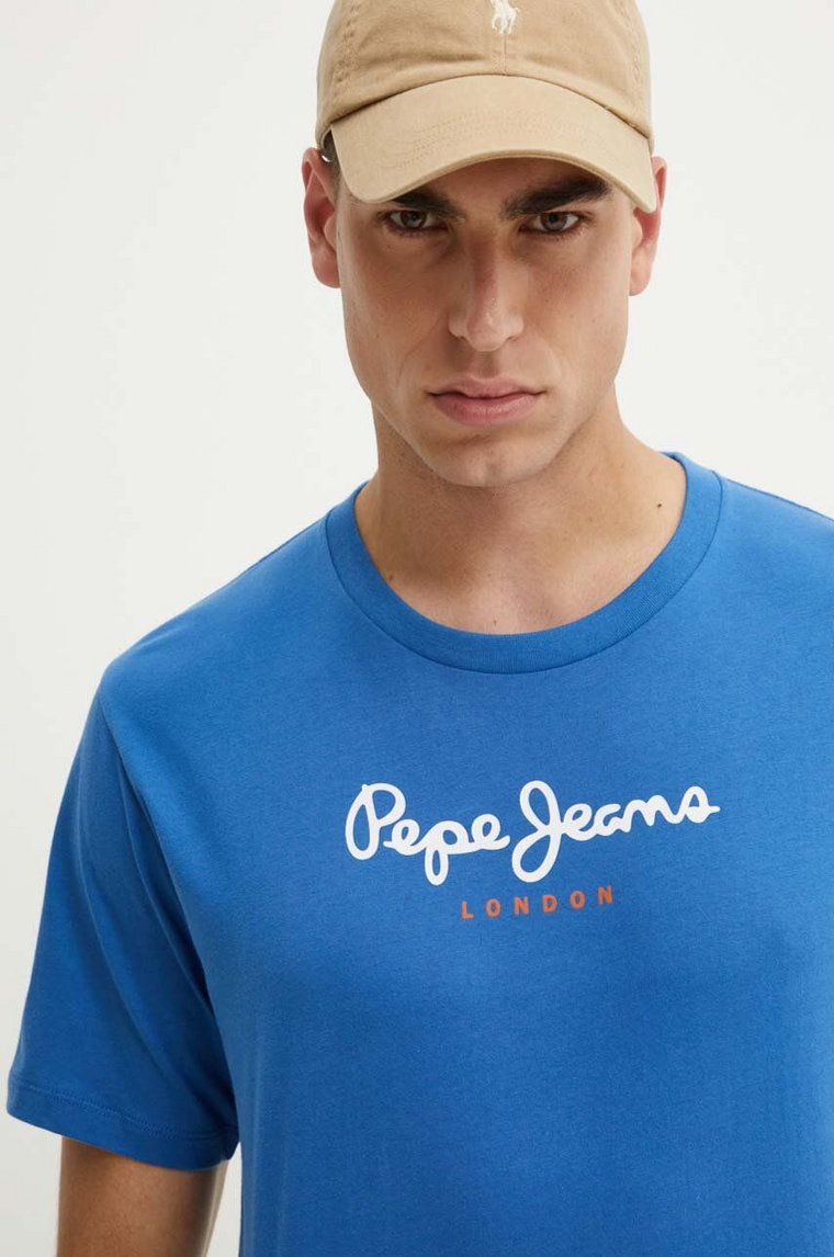 Pepe Jeans t-shirt bawełniany Eggo męski kolor niebieski z nadrukiem