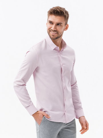 Bawełniana koszula męska z tkaniny w stylu Oxford SLIM FIT - różowa V13 K642 - S