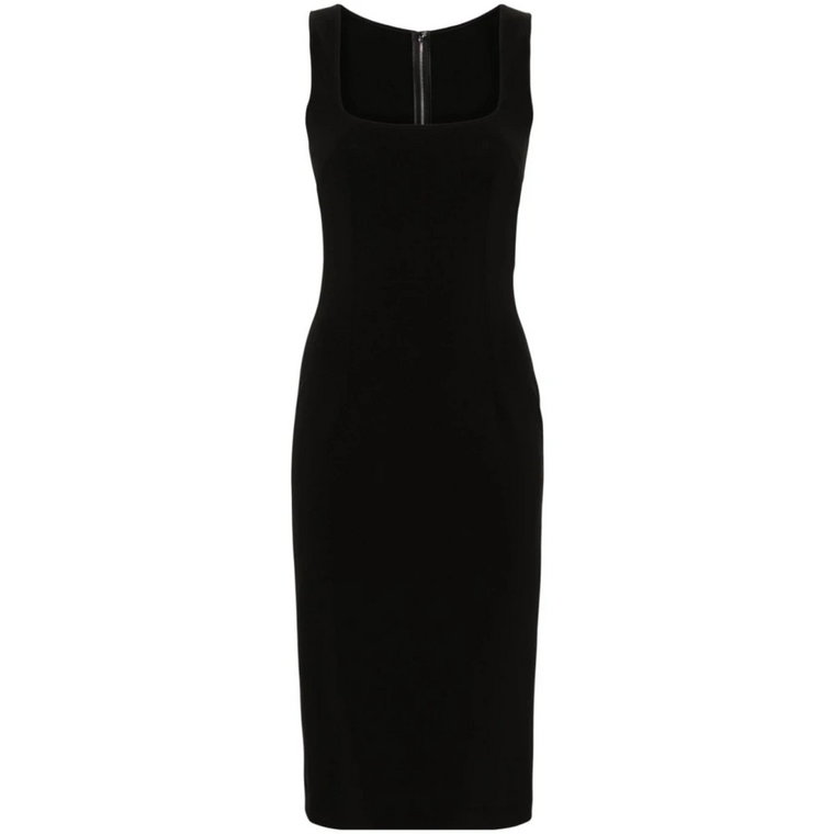 Czarna Sukienka Midi bez Rękawów z Dekoltem w kształcie litery U Dolce & Gabbana