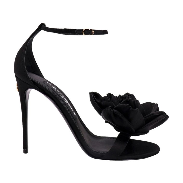 Czarne satynowe sandały na szpilce Dolce & Gabbana