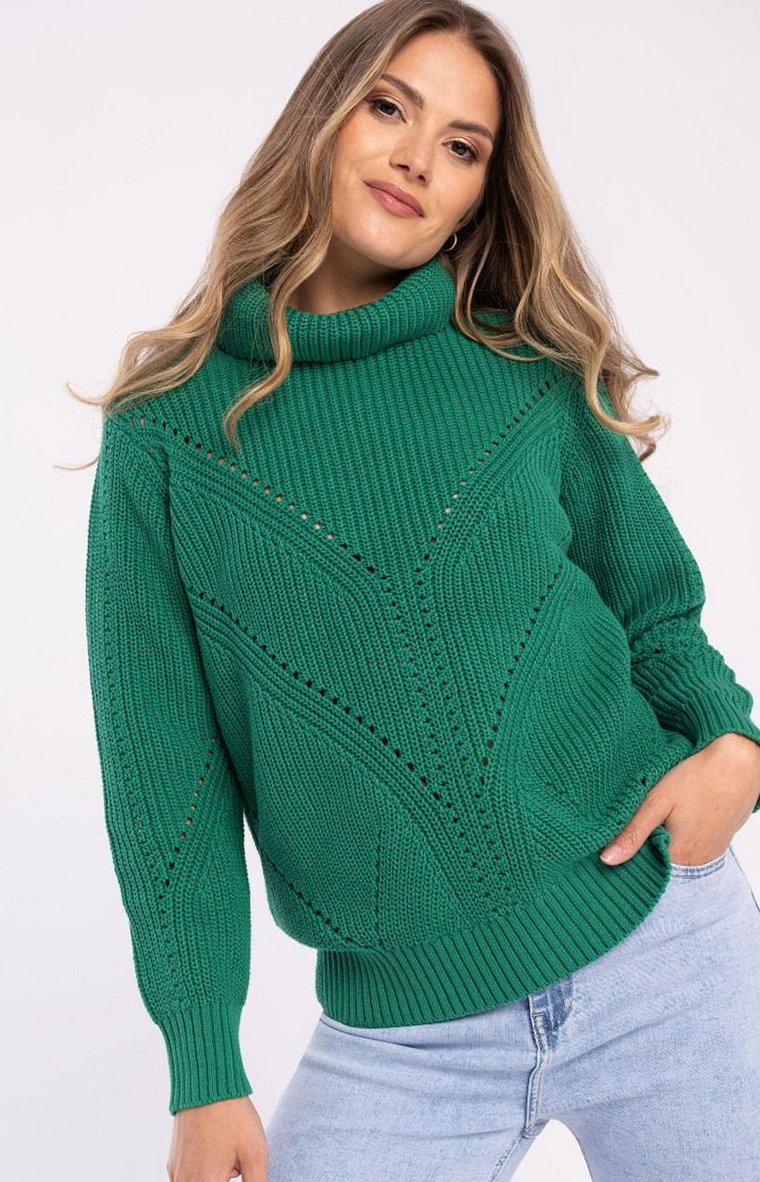 Sweter damski z golfem zielony S-Ikos, Kolor zielony, Rozmiar XS, Volcano