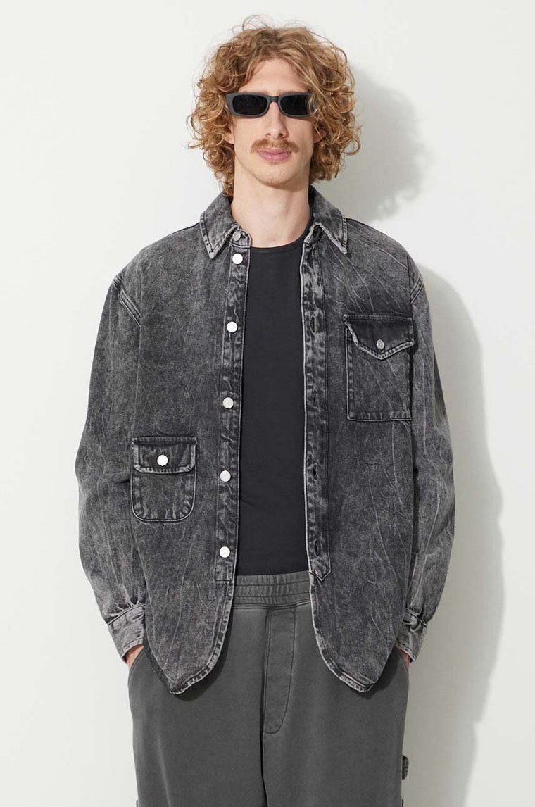 Han Kjøbenhavn koszula jeansowa męska kolor czarny relaxed z kołnierzykiem klasycznym M.131842-BLACK