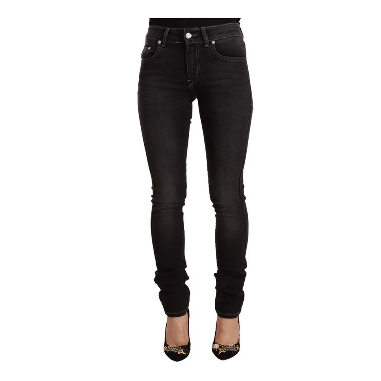 Czarne Wyprane Skinny Jeans z Średnim Stanem Gianfranco Ferré