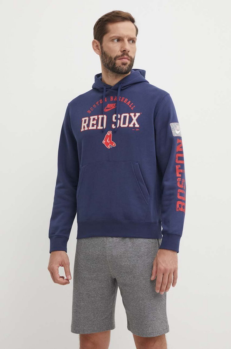 Nike bluza Boston Red Sox męska kolor niebieski z kapturem z nadrukiem