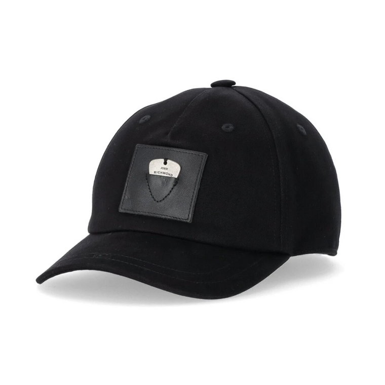 Czarna czapka baseballowa z logo plectrum i metalową pinezką John Richmond