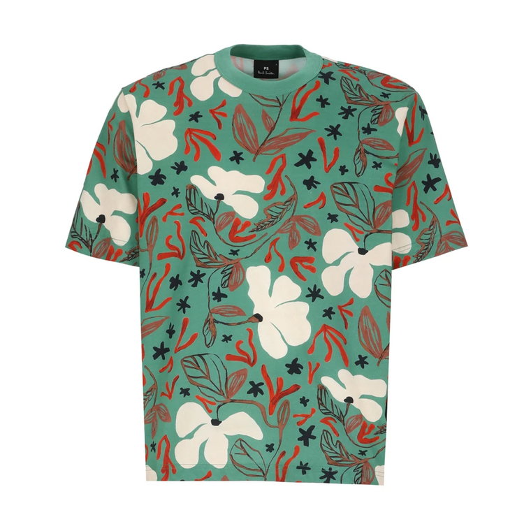 Emerald Green Sea Floral Print T-Shirt dla Mężczyzn Paul Smith