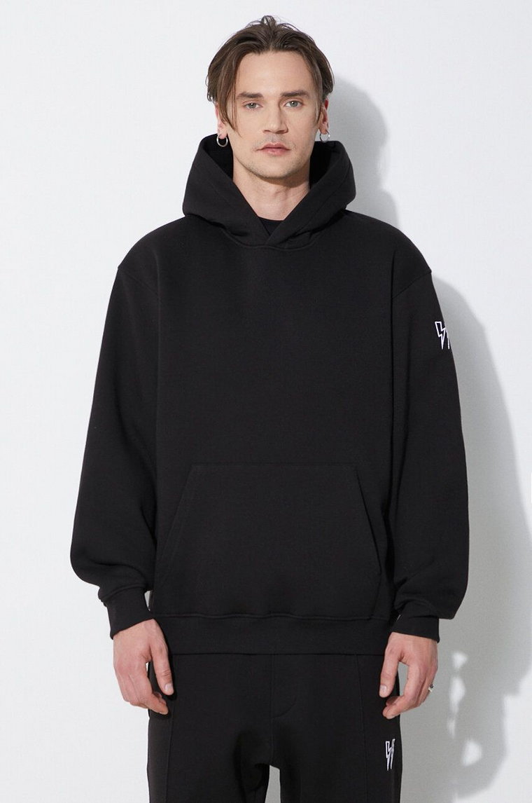 Neil Barrett bluza Easy Drop Shoulder Double Bolts Hoodie męska kolor czarny z kapturem gładka MY72212R-Y514-001N