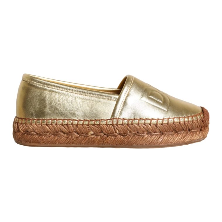 Złote Skórzane Lordsy Espadryle Buty Dolce & Gabbana