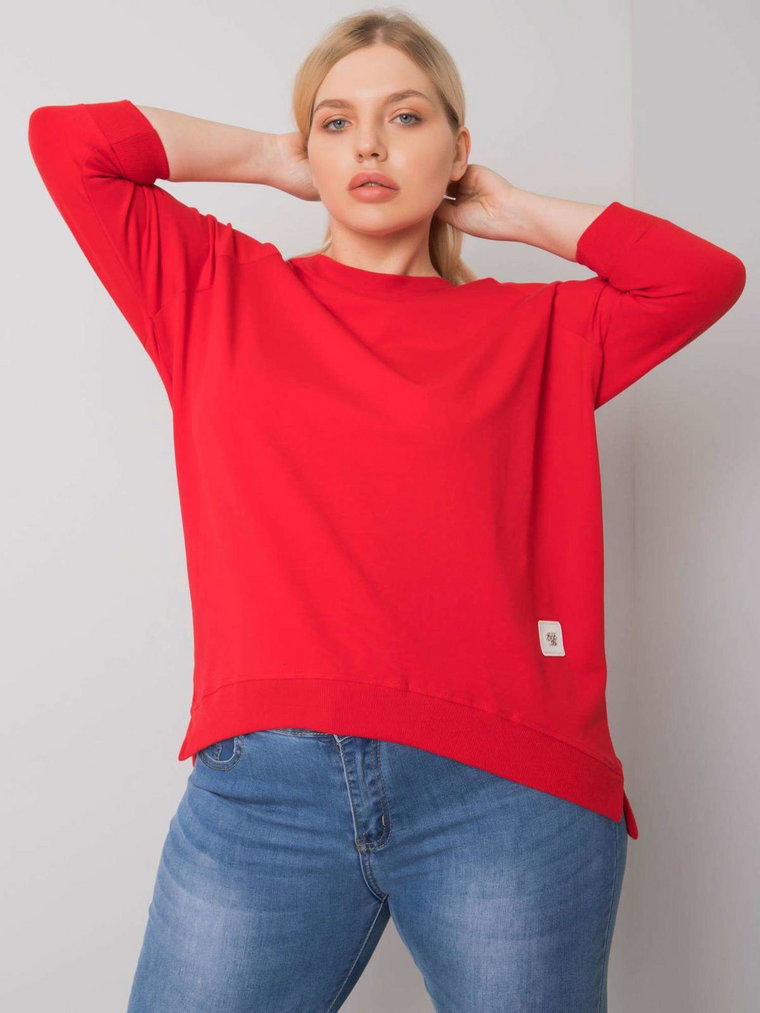 Bluza plus size czerwony casual bez kaptura wkładane przez głowę dekolt okrągły rękaw 3/4