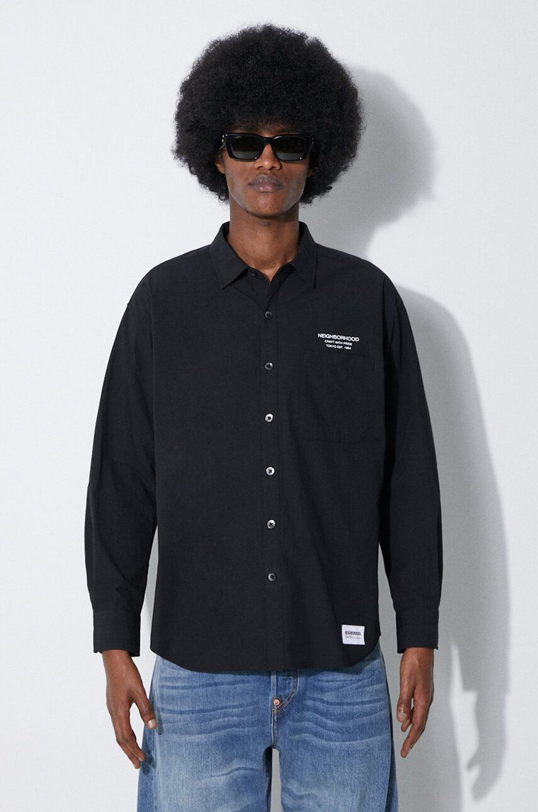 NEIGHBORHOOD koszula bawełniana Trad męska kolor czarny regular z kołnierzykiem klasycznym 241SPNH.SHM01