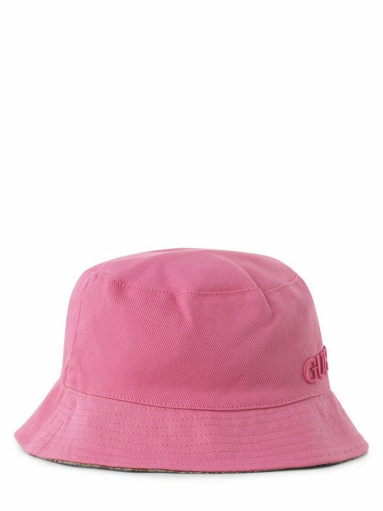 GUESS - Damski bucket hat z dwustronnym wzorem, wyrazisty róż|beżowy