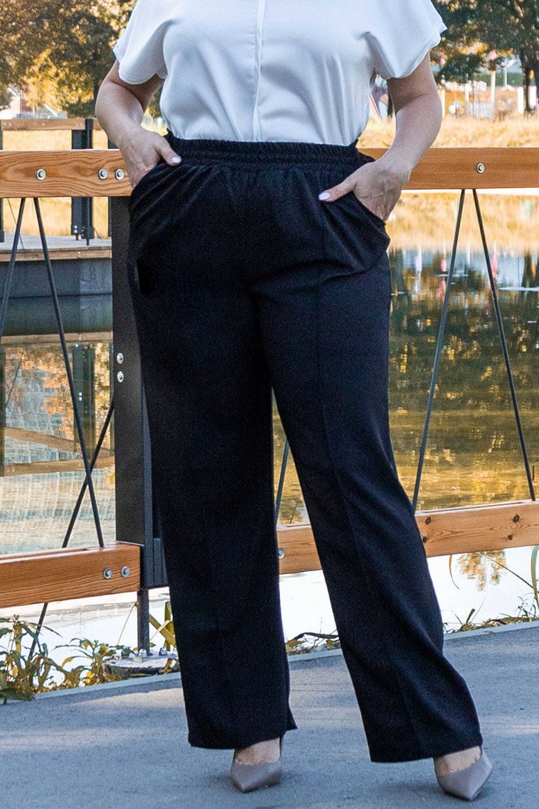 Spodnie szerokie nogawki eleganckie z przeszytym kantem ANSELMA czarne