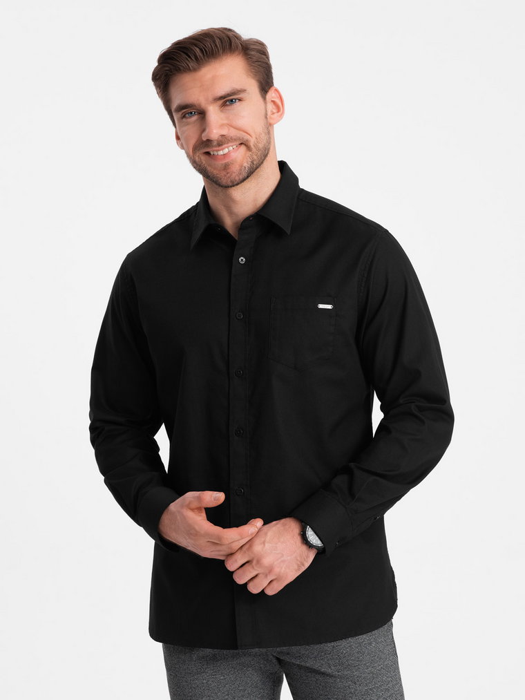 Bawełniana męska koszula z kieszenią REGULAR FIT - czarna V1 OM-SHCS-0147