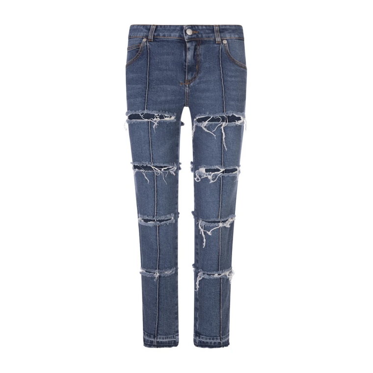 Delavé Niebieskie Jeansy Slim-Fit z Wyciętymi Szczegółami Alexander McQueen