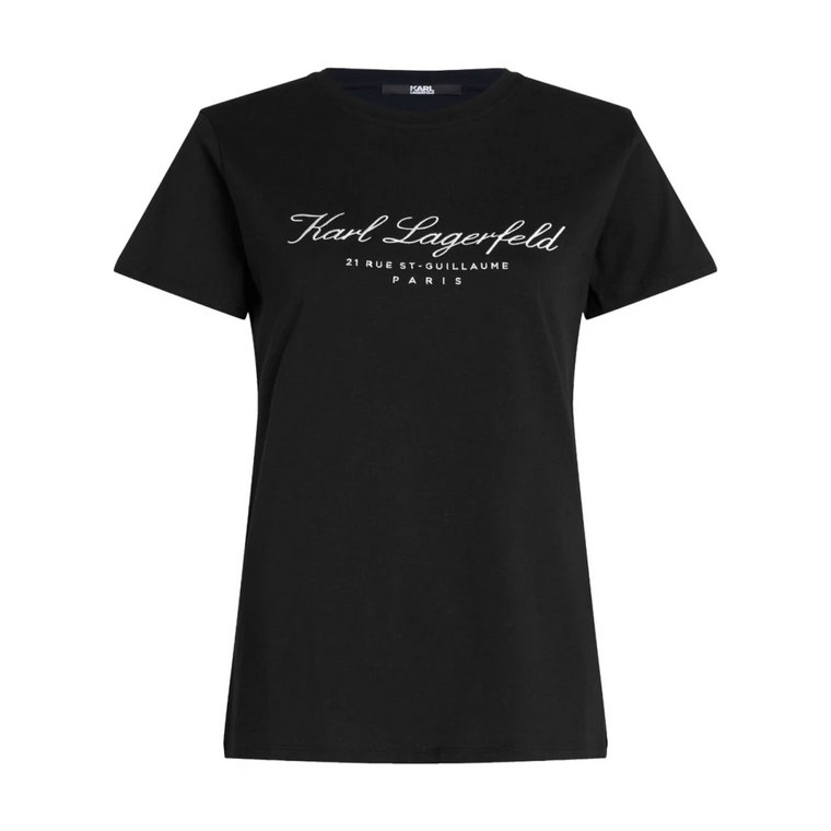Czarna koszulka z organicznej bawełny z dekoltem w serek Karl Lagerfeld