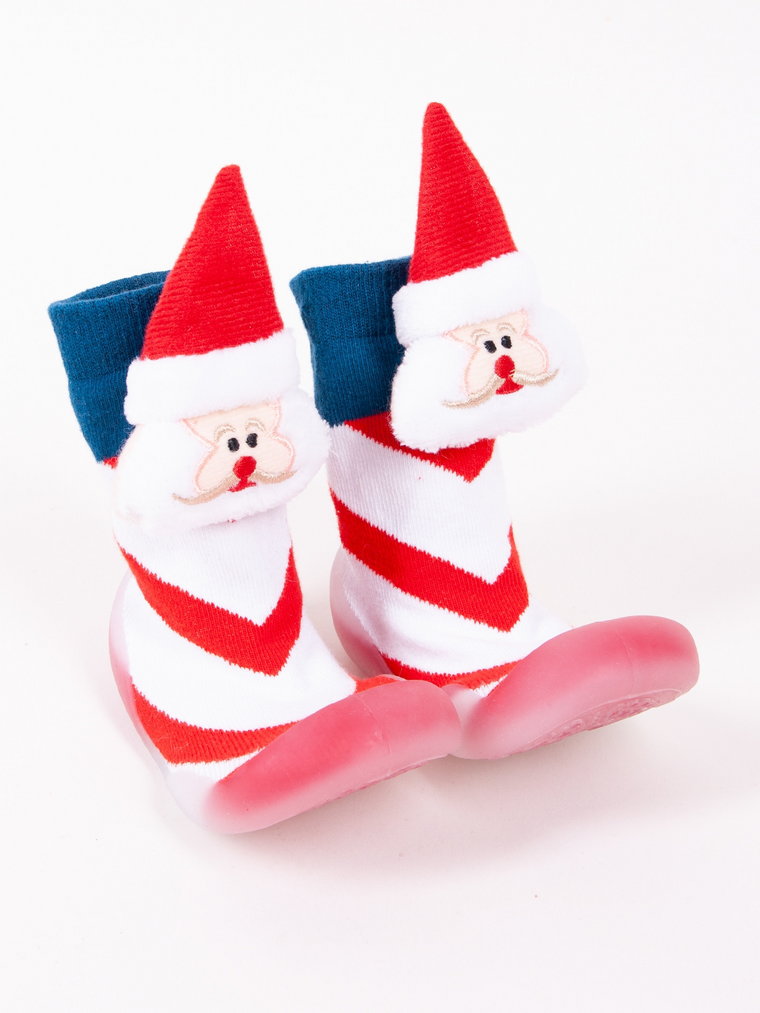 Skarpety z gumową podeszwą do nauki chodzenia z elementem 3D świąteczne z Mikołajem 21