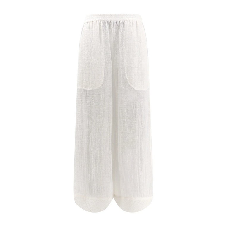 Białe lniane spodnie Elastyczny pas Kieszenie Giorgio Armani