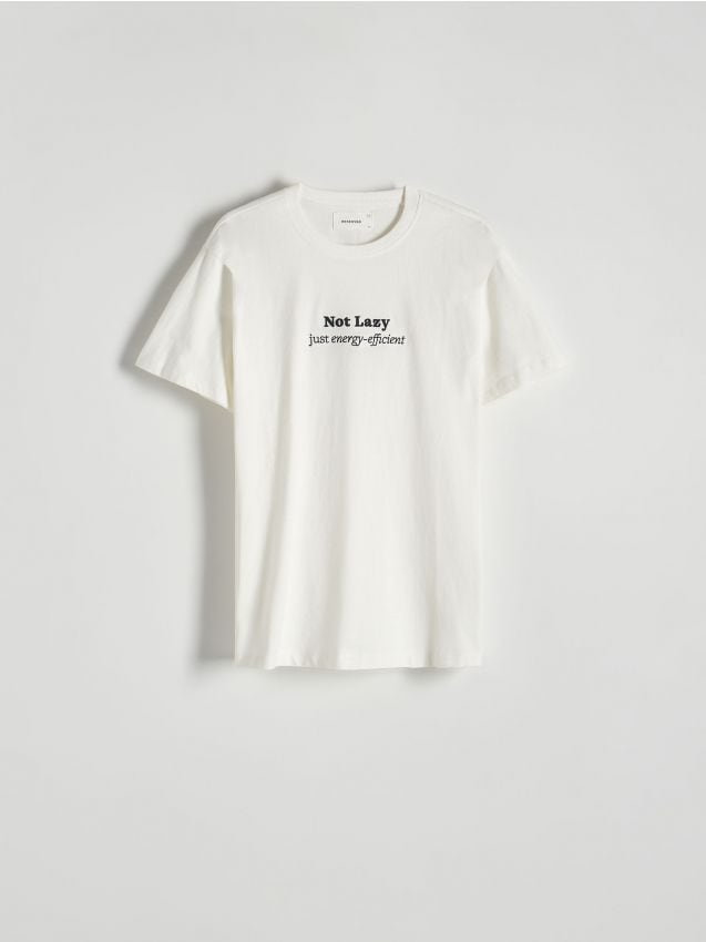 Reserved - T-shirt regular z haftem - złamana biel