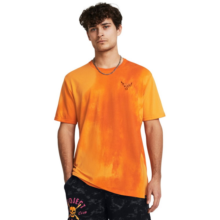 Męski t-shirt z nadrukiem Under Armour Project Rock Raise Hell Cap Sleeve - pomarańczowy